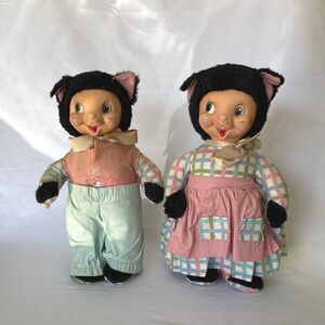 Vintage Rubber Face Gund Pair Plush Rabbit? Plaid Dress 14 Inch